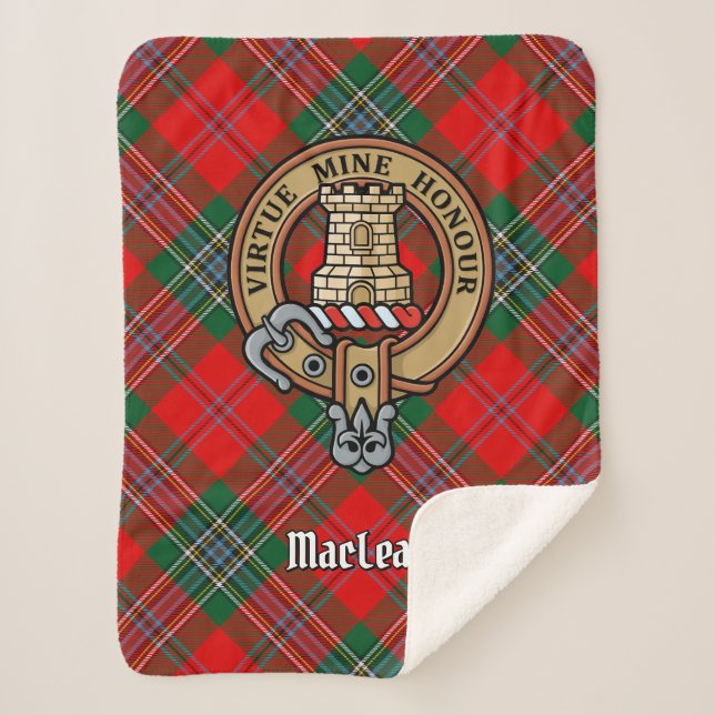 Clan MacLean Crest over Tartan Sherpa Blanket (Front)