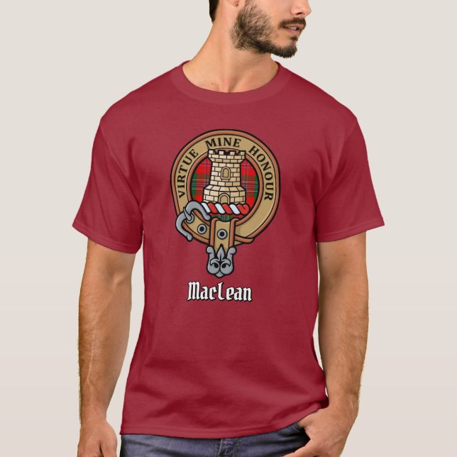 Clan MacLean Crest over Tartan T-Shirt (Front)