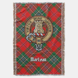 Clan MacLean Crest over Tartan Throw Blanket
