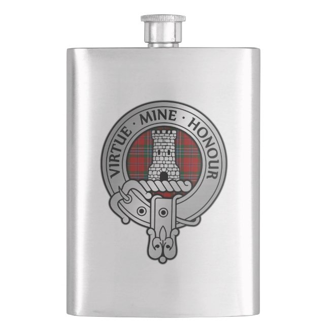 Clan MacLean Crest & Tartan Hip Flask (Front)