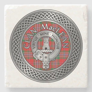Clan MacLean Crest & Tartan Knot Stone Coaster