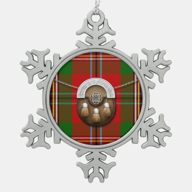 Clan MacLean Of Duart Tartan And Sporran Snowflake Pewter Christmas Ornament (Front)