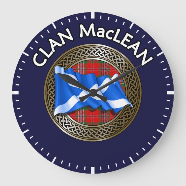 Clan MacLean Tartan Knot & Flag Large Clock (Front)