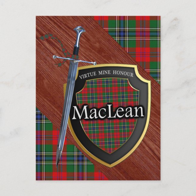 Clan MacLean Tartan Sword & Shield Postcard (Front)