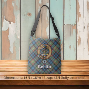 Clan MacLellan Crest over Ancient Tartan Crossbody Bag