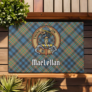 Clan MacLellan Crest over Ancient Tartan Doormat