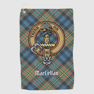Clan MacLellan Crest over Ancient Tartan Golf Towel