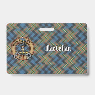Clan MacLellan Crest over Ancient Tartan ID Badge
