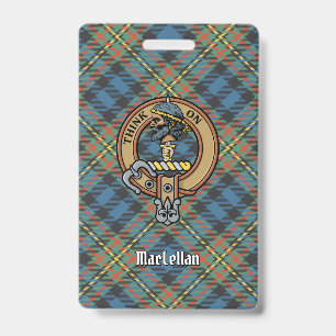 Clan MacLellan Crest over Ancient Tartan ID Badge