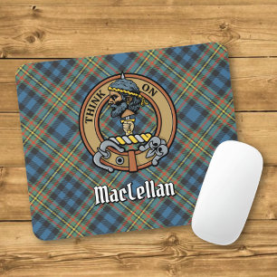 Clan MacLellan Crest over Ancient Tartan Mouse Pad