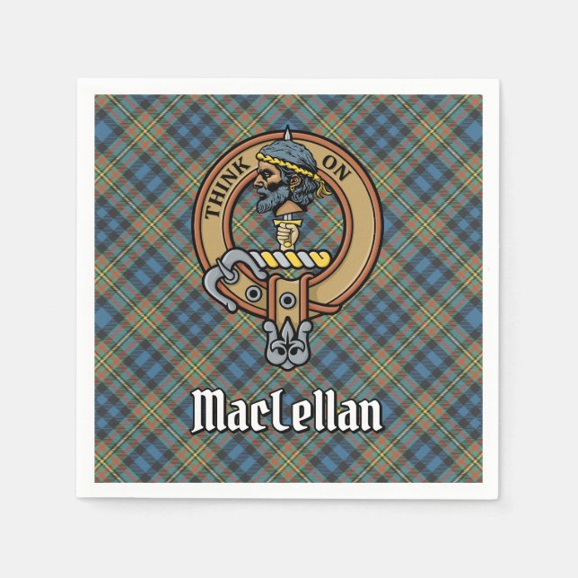 Clan MacLellan Crest over Ancient Tartan Napkin (Front)