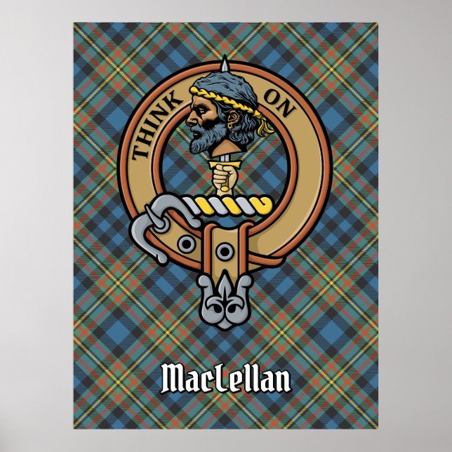 Clan MacLellan Crest over Ancient Tartan Poster (Front)