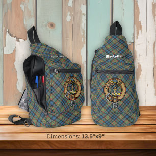 Clan MacLellan Crest over Ancient Tartan Sling Bag