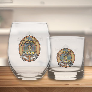 Clan MacLellan Crest over Ancient Tartan Whiskey Glass