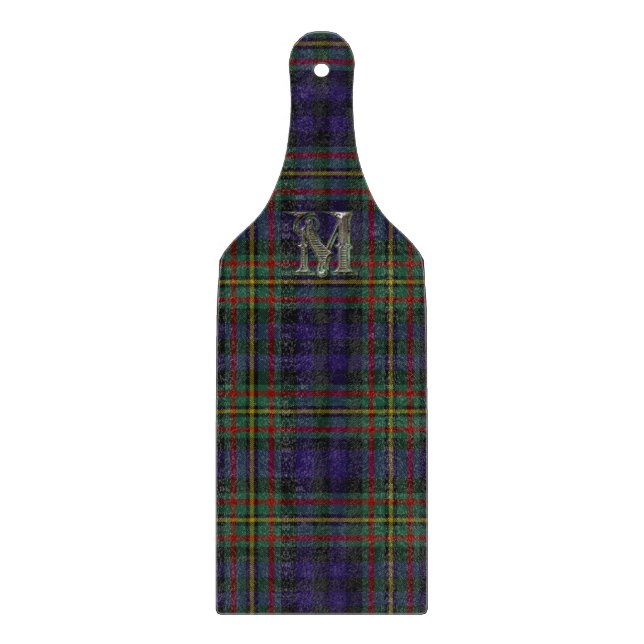 Clan MacLellan Plaid Monogram Glass Cutting Board (Front)