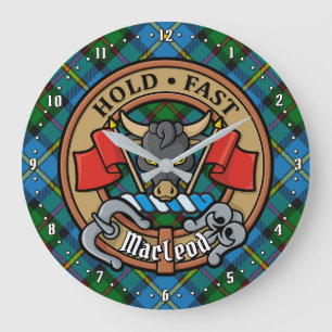 Clan MacLeod Crest over Hunting Tartan Large Clock