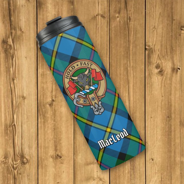 Clan MacLeod Crest over Hunting Tartan Thermal Tumbler (Creator Uploaded)
