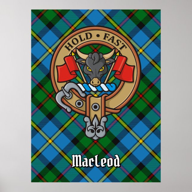 Clan MacLeod Crest over Tartan Poster (Front)