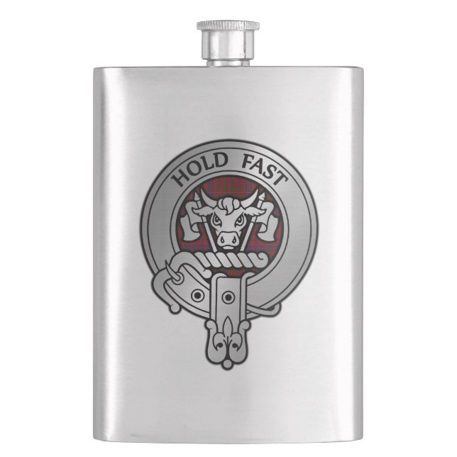 Clan MacLeod Crest & Red Tartan Hip Flask (Front)