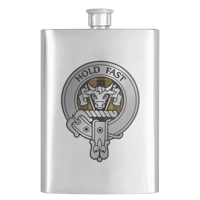 Clan MacLeod Crest & Tartan Hip Flask (Front)