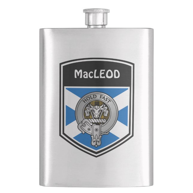 Clan MacLeod Crest & Tartan Hip Flask (Front)