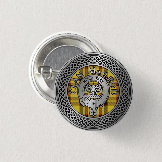 Clan MacLeod Crest & Tartan Knot Button (Front & Back)