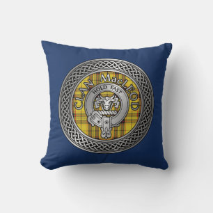 Clan MacLeod Crest & Tartan Knot Throw Pillow