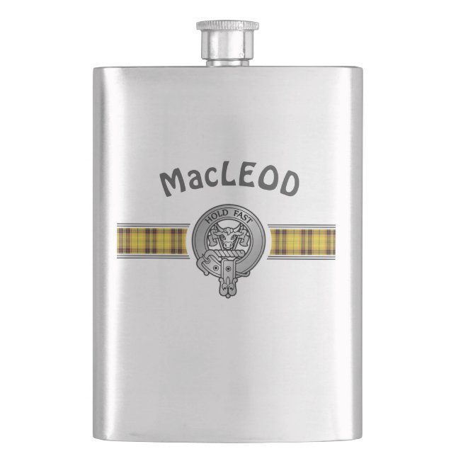 Clan MacLeod (Edit) Crest & Tartan Hip Flask (Front)