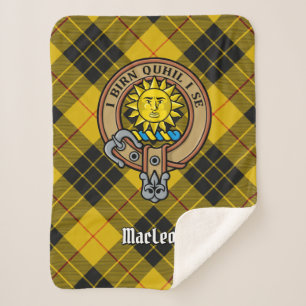 Clan MacLeod of Lewis Crest over Tartan Sherpa Blanket