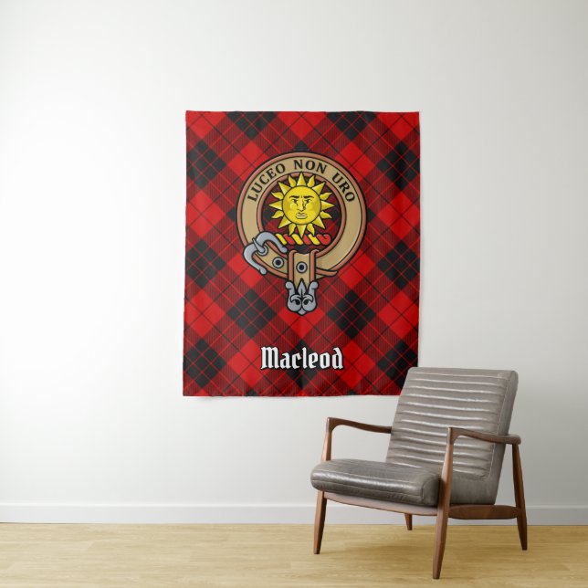 Clan MacLeod of Raasay Crest over Tartan Tapestry (In Situ)