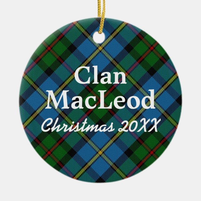 Clan MacLeod Scottish Blue and Green Tartan Ceramic Tree Decoration (Front)
