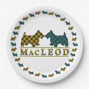 Clan MacLeod Scottish Tartan Scottie Dogs Paper Plate