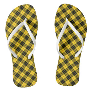 Clan MacLeod Tartan Yellow and Black Plaid Thongs