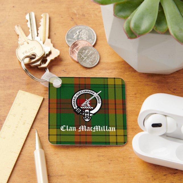 Clan MacMillan Crest Badge and Tartan Key Ring (Desk)