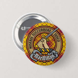 Clan MacMillan Crest over Dress Tartan 6 Cm Round Badge