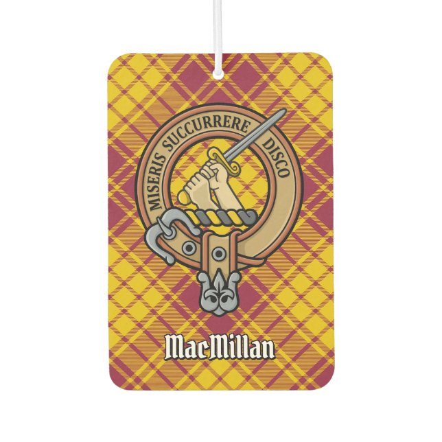 Clan MacMillan Crest over Dress Tartan Car Air Freshener (Front)