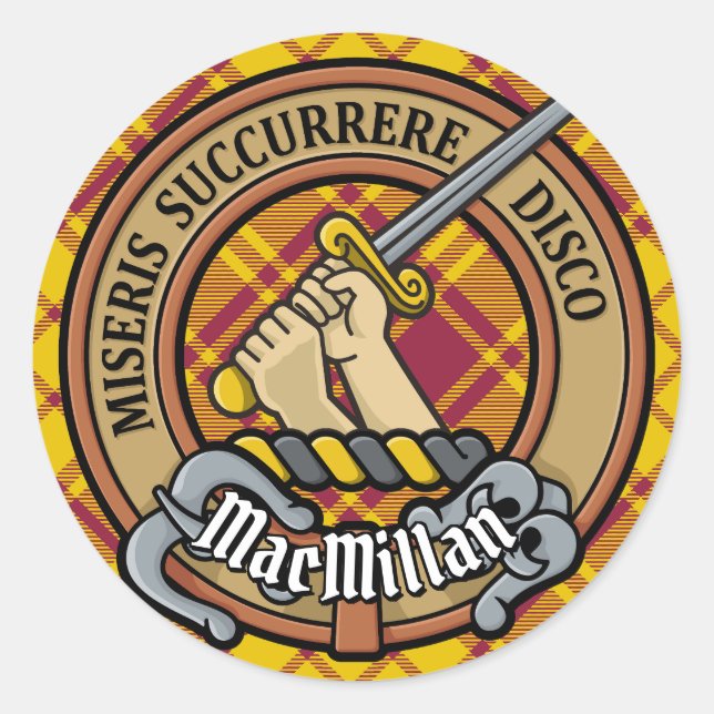 Clan MacMillan Crest over Dress Tartan Classic Round Sticker (Front)