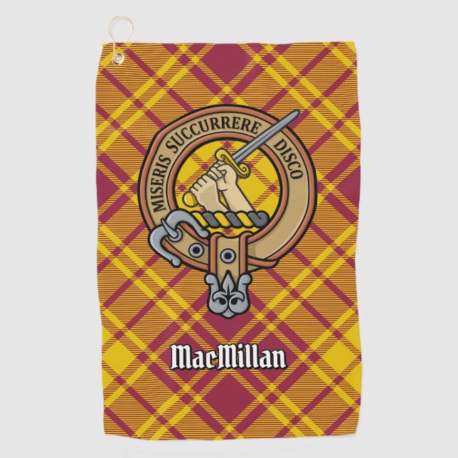Clan MacMillan Crest over Dress Tartan Golf Towel (Front)