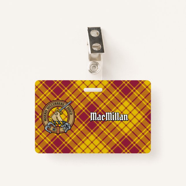 Clan MacMillan Crest over Dress Tartan ID Badge (Front with Clip)