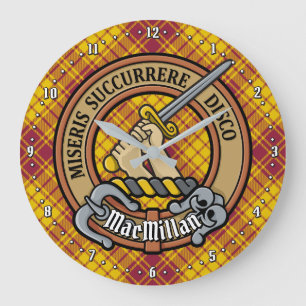 Clan MacMillan Crest over Dress Tartan Large Clock