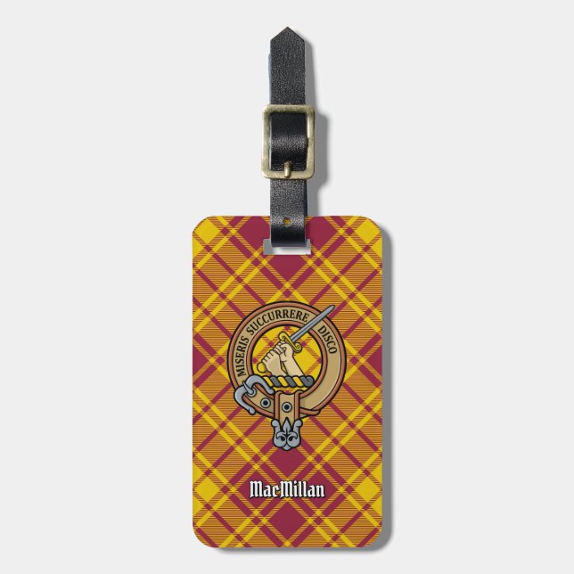 Clan MacMillan Crest over Dress Tartan Luggage Tag (Front Vertical)