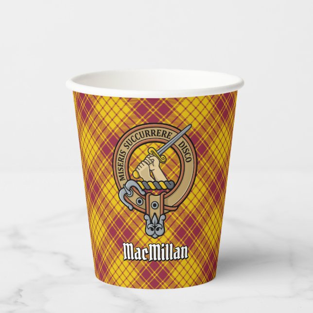 Clan MacMillan Crest over Dress Tartan Paper Cups (Front)