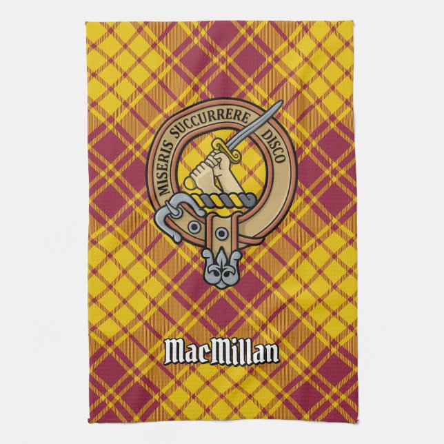 Clan MacMillan Crest over Dress Tartan Tea Towel (Vertical)