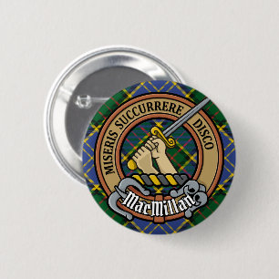Clan MacMillan Crest over Hunting Tartan 6 Cm Round Badge