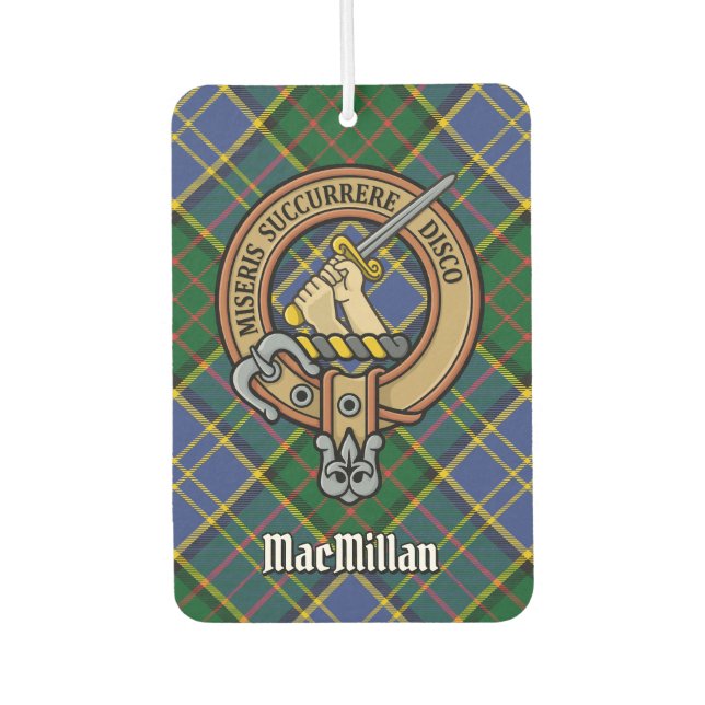 Clan MacMillan Crest over Hunting Tartan Car Air Freshener (Front)