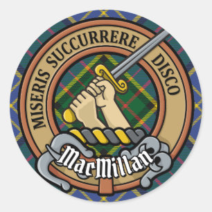 Clan MacMillan Crest over Hunting Tartan Classic Round Sticker