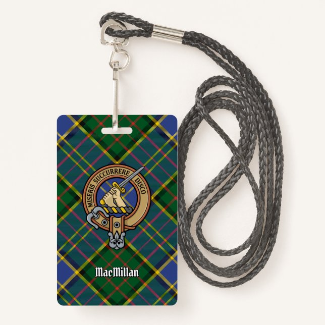 Clan MacMillan Crest over Hunting Tartan ID Badge (Front with Lanyard)
