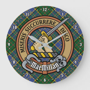Clan MacMillan Crest over Hunting Tartan Large Clock