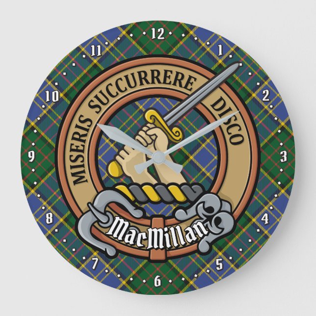 Clan MacMillan Crest over Hunting Tartan Large Clock (Front)