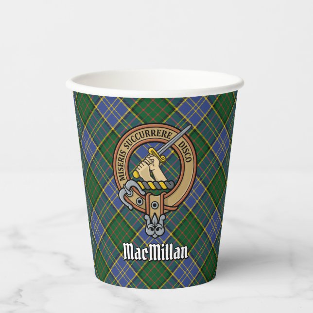 Clan MacMillan Crest over Hunting Tartan Paper Cups (Front)